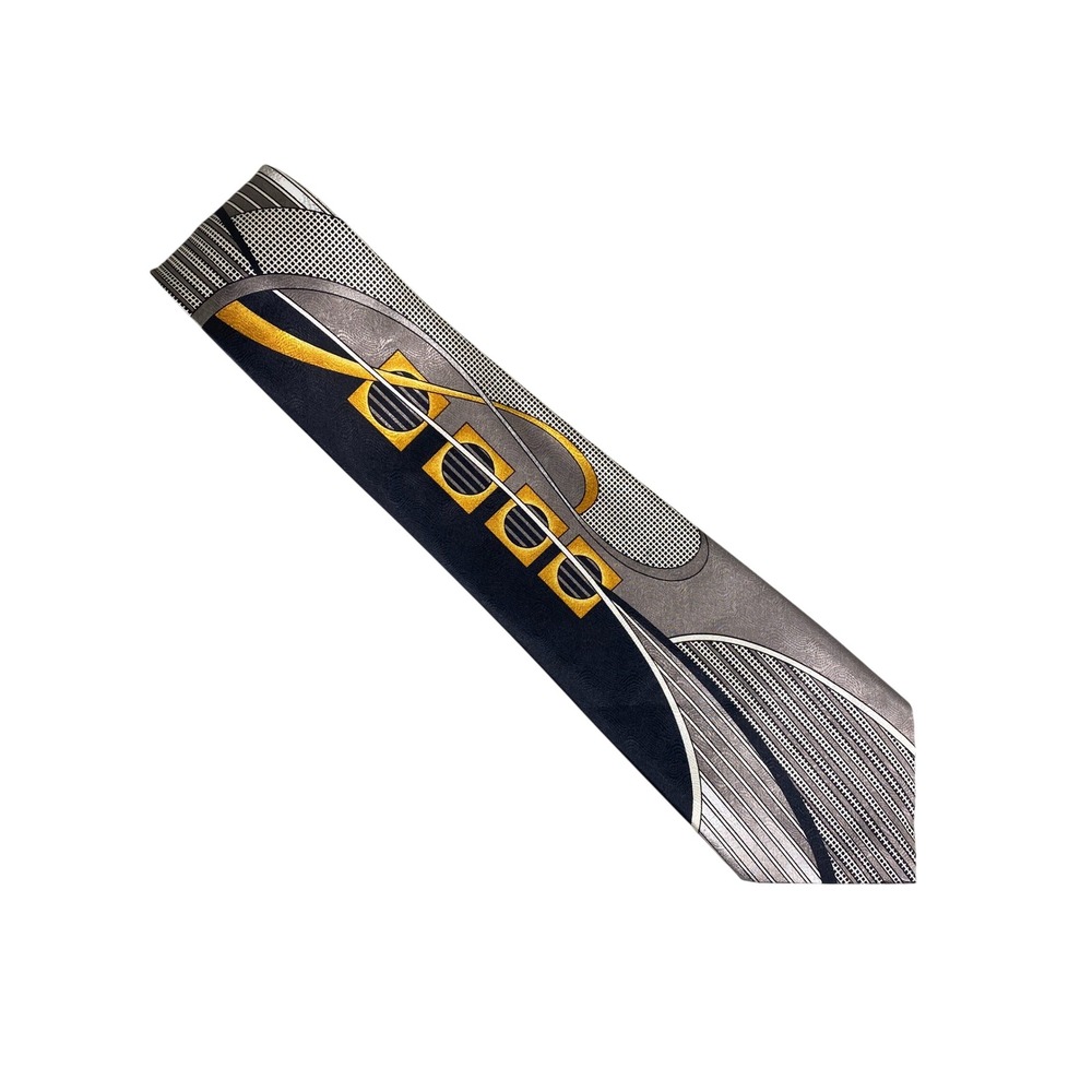 VTG Empire Mens Tie Grey Black Gold Abstract Art Deco Geometric 90s Novelty 59x4
